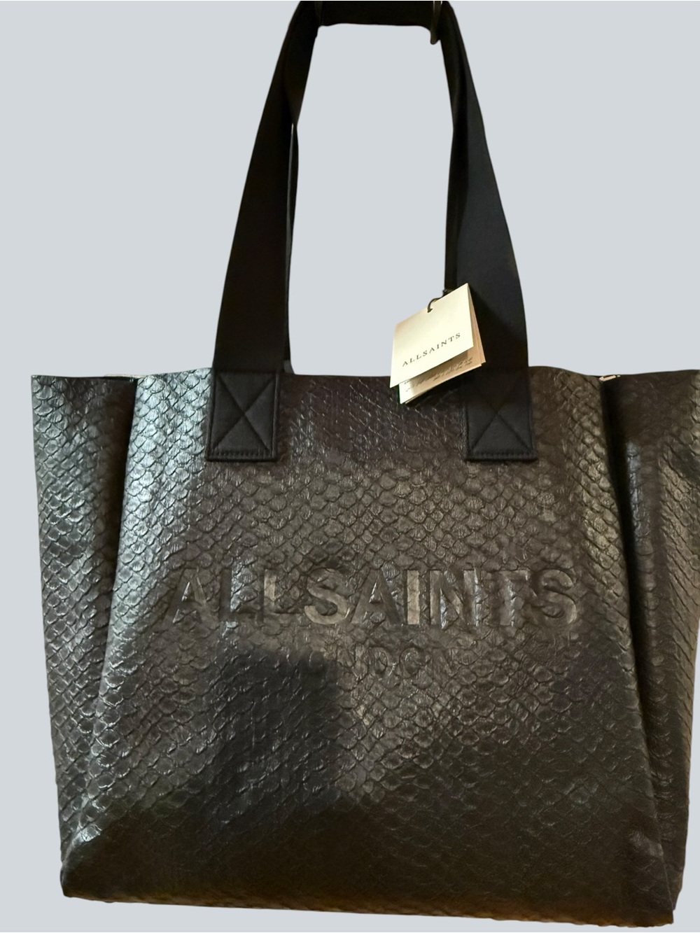 AllSaints Black Charcoal Leather Embossed Tote BRAND NEW!!